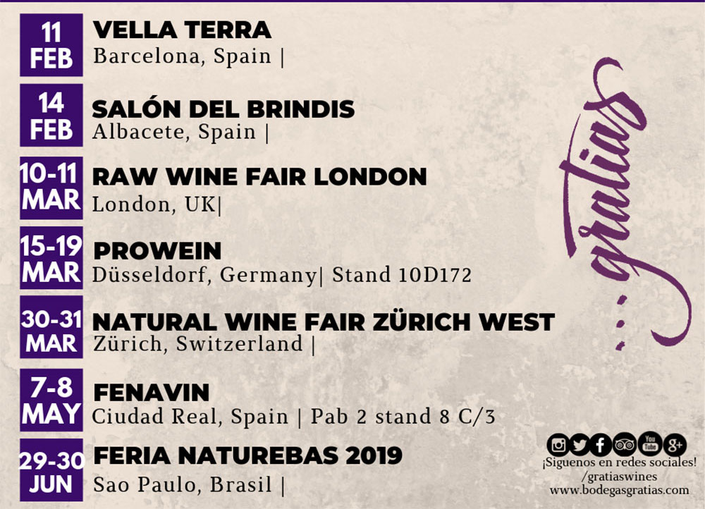 Bodegas Gratias informa del calendario de ferias y eventos en los que estará presente durante estos seis primeros meses del año.