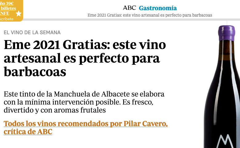 Reportaje al vino Eme de Bodegas Gratias en Gastronomía del periódico ABC