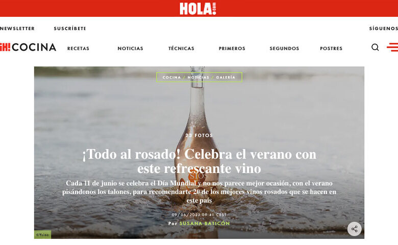 Reportaje al vino Comboi rosado de Bodegas Gratias en la revista HOLA Cocina