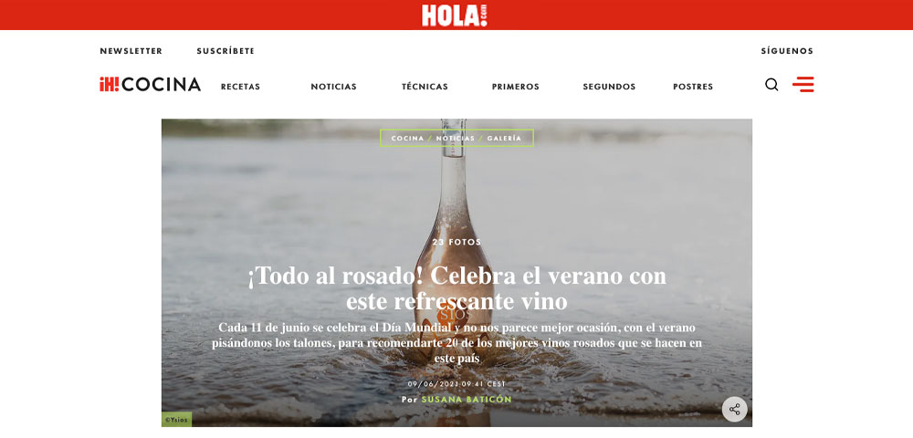 Reportaje al vino Comboi rosado de Bodegas Gratias en la revista HOLA Cocina
