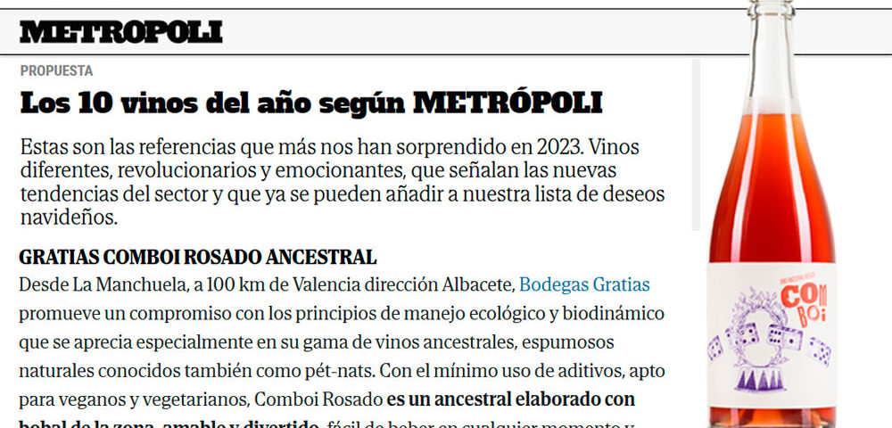 Gratias Comboi entre los 10 vinos del año de METRÓPOLI