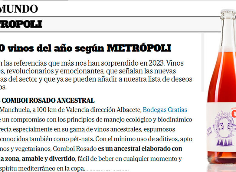 Gratias Comboi entre los 10 vinos del año de METRÓPOLI